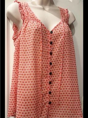 Gap Sleeveless Blouse, Size Medium, Coral/White Pattern, Button-up, Summer Top